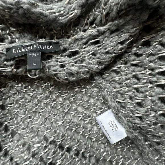 Eileen Fisher Large Alpaca Wool Blend Grey Open Stitch Ash Sweater Cardigan - Picture 3 of 10